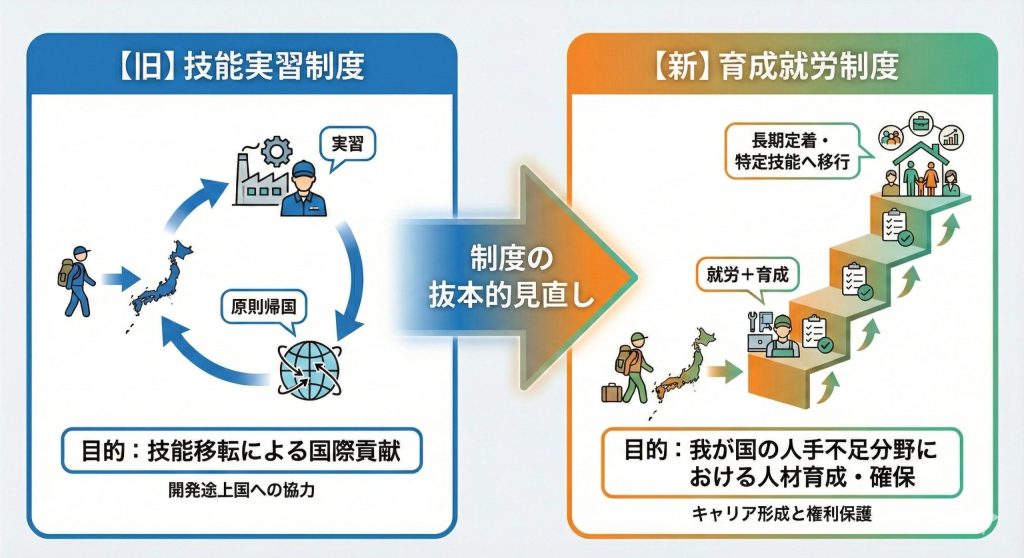 技能実習制度と育成就労制度の制度イメージ